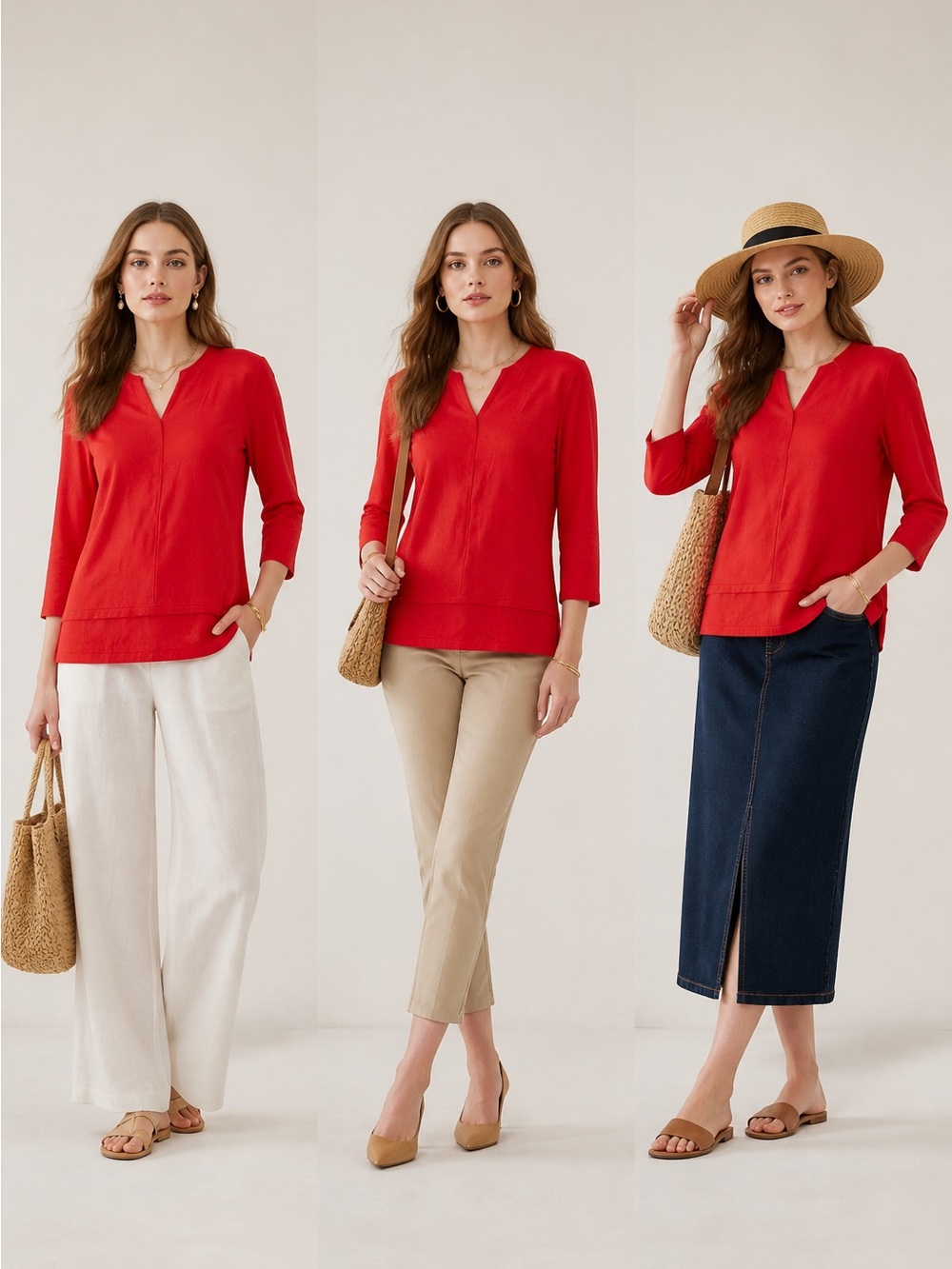 Chico's Red V-Neck Tunic Top Size 1